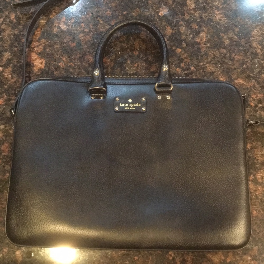 Black leather Kate Spade laptop bag